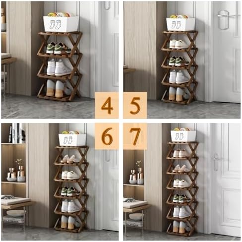 8 Tier Foldable Shoe Rack, Bamboo Vertical Shoe Organizer Tall for Multifunctional Narrow Shoe Shelf for Entryway, Closet, Corner, Bedroom, Hallway(Brown) - Image 6