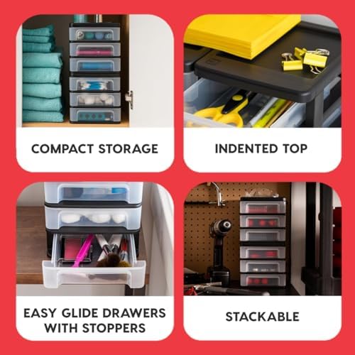 IRIS USA 4-Pack, 3-Drawer Small Plastic Stacking Desktop Organizer, Black - Image 5