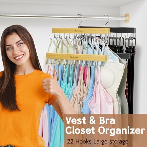 Belt & Bra Organizer for Closet - Tie Rack With 22 Rotatable Hooks, Stackable Space Saving Hanger for Women/Men, Tank Top Organizer, 3pcs - Image 3