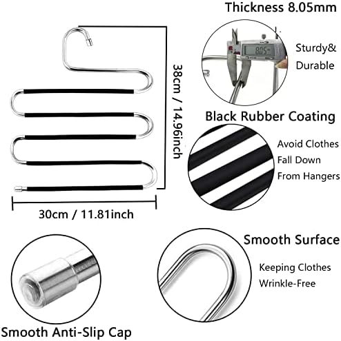 Pants Hangers Space Saving,3 Pack S-Type Non-Slip Stainless Steel Clothes Pants Hangers Closet Organizers and Storage, Closet Organizer Hanger Organizer for Scarf Jeans Trousers Towels Leggings - Image 6