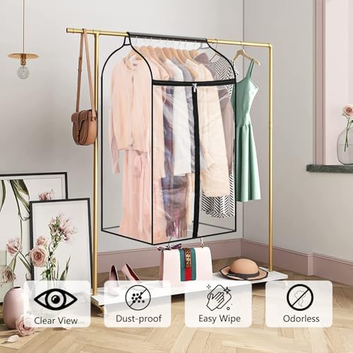 Hanging Garment Bag for Closet Winter Clothes Storage with Clear Window Coat Rack Cover Large Clothing Bags with Zipper Dust Proof Dress Protector (Small) - Image 2