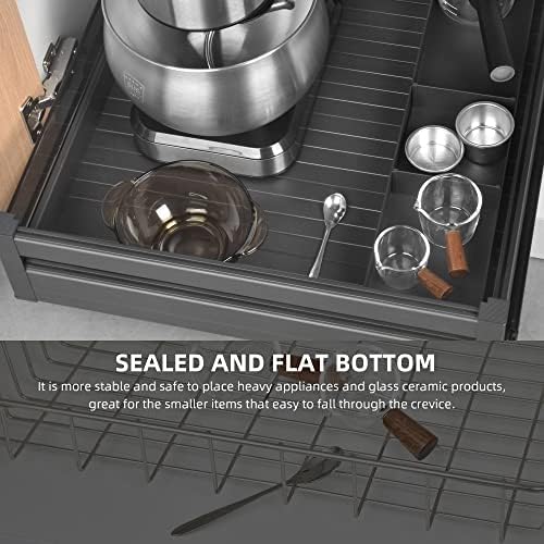 YOHOM Pull Out Cabinet Organizer – 20" W x 21" D Aluminum & Glass Drawer Organizer with Removable Dividers, Heavy Duty Pull Out Shelf for Kitchen Cabinets, Sliding Storage Tray, DIY Single Tier - Image 3