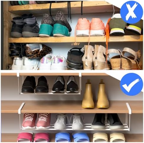 CroBlissful 2 Pcs Expandable Shoe Rack Shelf Organizer for Closet, White - Image 4