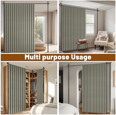 AJAZZ Privacy Curtains for Room Divider with Blackout & Soundproof (2 Panels, Grey, W100 x L96 in)+ No Drill Curtain Rods(H) 43-120×(W) 35-200 in, Wall Divider for Bedroom/Studio/Office Curtain - Image 4