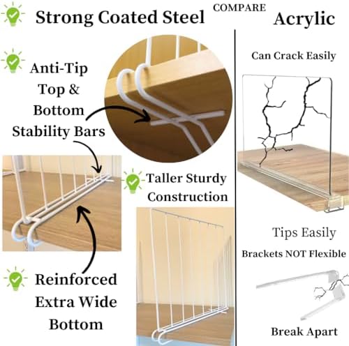 Evelots Wood Shelf Dividers, 12-Inch Tall Steel Closet Organizer 8-Pack Set - Image 5