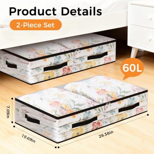 2 Pack Under Bed Storage Bags, 60L Foldable Clear Containers with Handles - Image 2