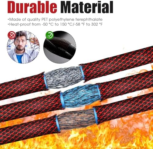 Tatuo 65.6 ft Braided Cable Sleeve Expandable Wire Sheathing(Red, Black) - Image 4