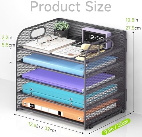 Cawukege 2 Pack 5 Tier Paper Organizer, Letter Tray with Handle, Mesh Desk Organizer, Metal File Organizer, Office Desk Accessories for Home, Office, Classroom, School -Grey - Image 5
