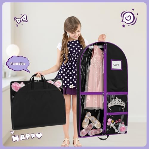 Dance Garment Bags with 3 Clear Zipper Pockets, Cheer Garment Bags for Cheerleading Uniform, 40" Garment Bags for Hanging Clothes, Suits, Travel & Sports Jersey, Cheer Uniform (Purple, 1Pack 40") - Image 6