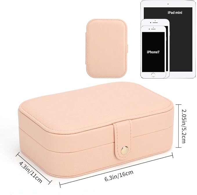 FEISCON Travel Jewelry Case Jewelry Organizer Box with Two Layer Portable Small Jewelry Storage Case Accessories Holder/Pink
