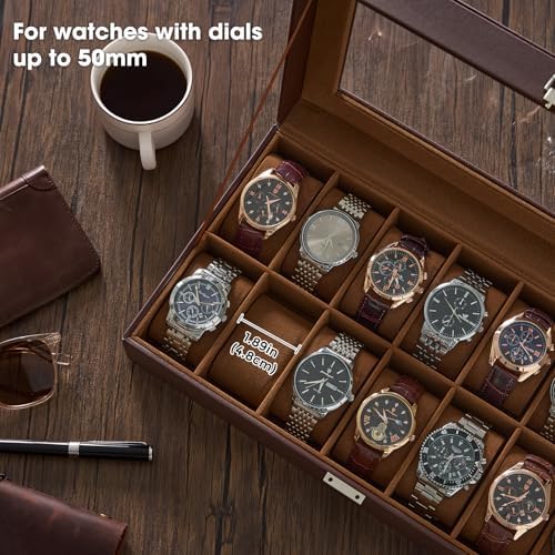 ProCase Watch Case for Men, 14 Slot Mens Watch Box Holder Organizer with Glass Lid, Watch Display Case, Fathers Day Gift for Dad Husband, Birthday Valentine Gifts for Men Women -14 Slot, Espresso - Image 2