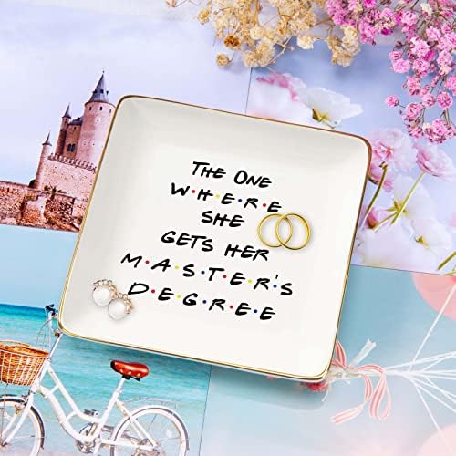 NZY Masters Degree Ring Dish Gifts for Students-Graduation Gifts for Best Friends Daughter Cousin Sister,MBA Present-The One Where She Gets Her Master's Degree-Jewelry Holder Trinket Tray - Image 2