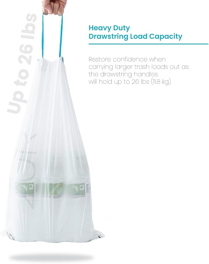 Home Zone Living 5.3 Gallon Kitchen Trash Bags with Drawstring Handles, Heavy Duty Custom Fit Design for 20 Liter Dual Recycling Liners, Code 20R, 60-Count