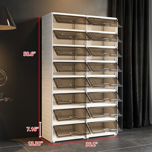 MAGINELS 6-Tier Shoe Rack,Expandable Plastic Shoe Cabinet. Shoe Storage with Door,Entryway, Closets, Hallway, and Bedroom.Accommodates Up to 24 Pairs of Shoes.Grey (2 BY 8) - Image 2