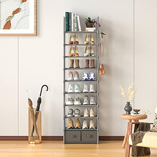 OYREL Tall Shoe Rack Narrow 10 Tier Shoes Rack 20 25 Pairs + 2 Boxes 1 Hook - Image 4