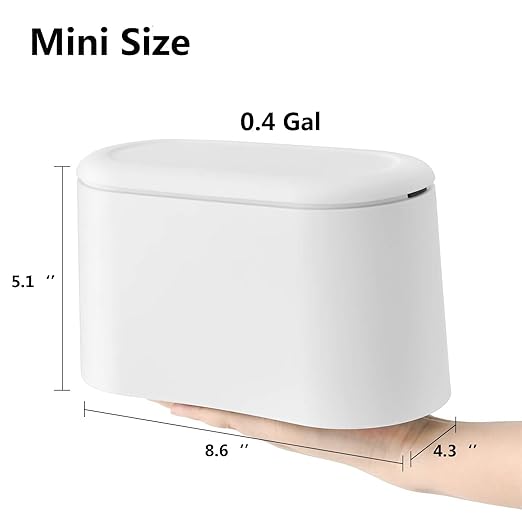SUBEKYU Mini Trash Can with Lid,Small Desk Trash Can,Countertop Mini Garbage Cans,Tiny Waste Basket,White,with 3 roll Bags