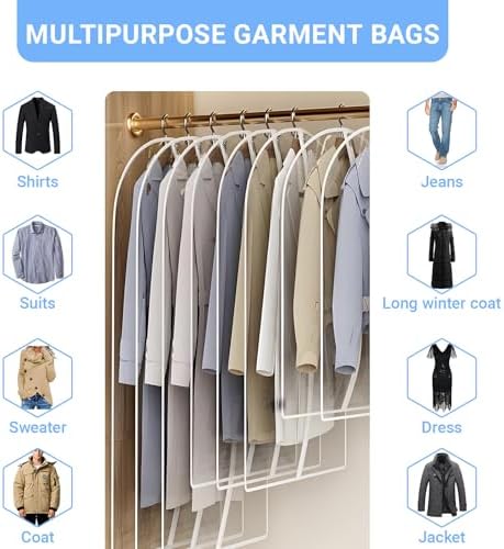 Garment Bags for Hanging Clothes, 48" (Set of 6) All Clear Garment Bag, Plastic Dustproof Suit Bag, Coat Protector Zippered Garment Covers for Closet Storage and Travel - Image 3