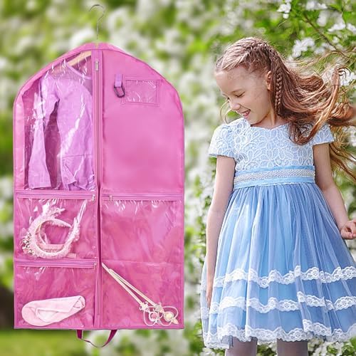 2 Pack Garment Bags for Travel Storage,Dance Costumes Bag,Garment Bag for Dancers,Kids Girls Garment Bags for Hanging Clothes,40Inch Pink Dance Recital Cheer Uniform Dance Bags - Image 5