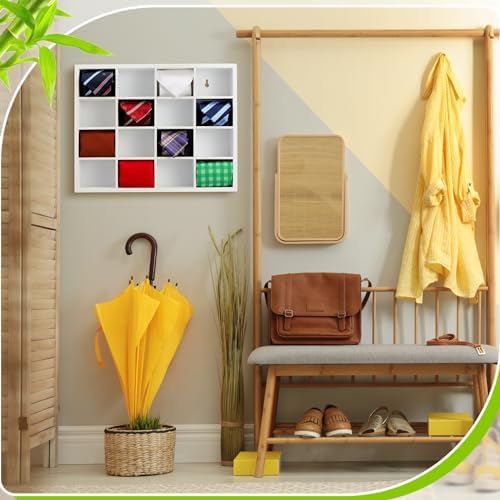 Wesiti Tie Box Organizer Wall Mounted Tie Rack with 16 Compartments Bamboo Belt Holder for Men Scarf Necktie Home Wall Closet(White Color,1 Piece) - Image 5