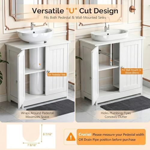 Bonnlo Pedestal Sink Storage Cabinet with 2 Doors Traditional Under Sink Cabinet Bathroom Space Saver Organizer with Adjustable Shelf White 23 5/8" W x 11 7/16" D x 23 5/8" H - Image 7