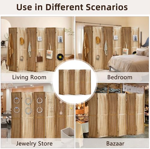 6 Panel Pegboard Display with 24 Hooks, Pegboard Room Divider and Folding Privacy Screens, Partition Room dividers, Wooden Room Divider Wall, Jewelry Store, Bedroom, Balcony, Light Brown - Image 6