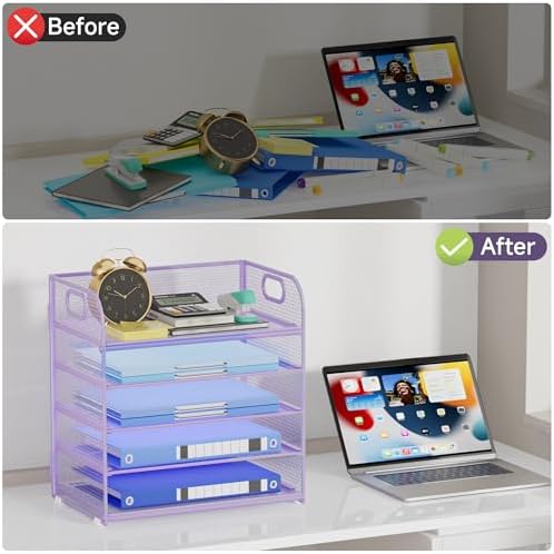 5-Tier Stackable Paper Organizer with Handle, Purple - Image 5