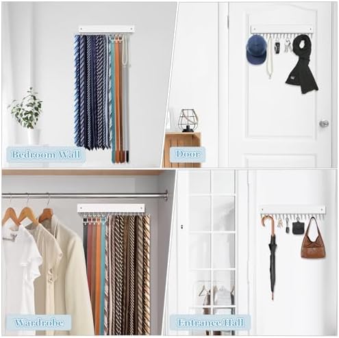 Tie Rack Belt Hanger Wall Mounted Tie Organizer White 1 Pack - Image 5