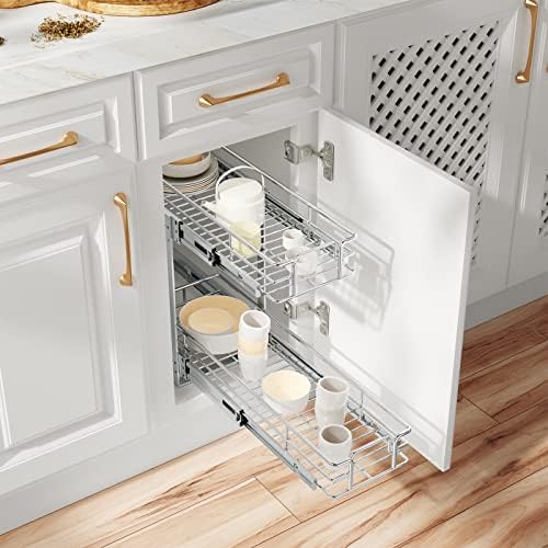 ROOMTEC Individual Pull Out Cabinet Organizer (5½"W x 21½"D), 2 Tier Spice Rack Organizer for Cabinet, Slide Out Drawer Pantry Shelf Organization and Storage for Kitchen Bathroom - Image 6