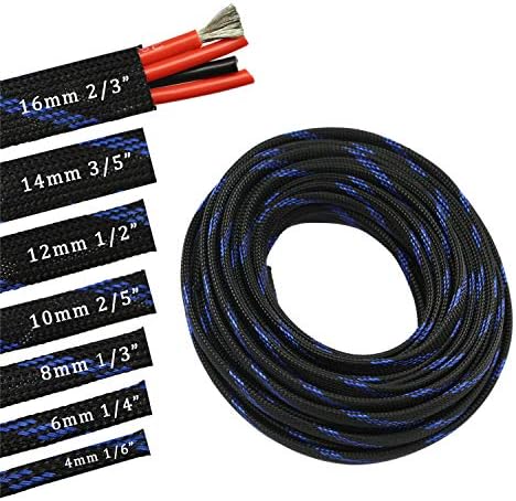 30ft PET Expandable Sleeving Wire Cable Sleeve (1/3", Steel Blue&Black) - Image 4