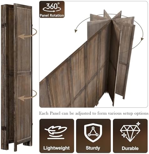 WelFurGeer 4 Panel Room Divider Screen - 360° Adjustable Folding Panels for Privacy, Bedroom, Living Room & Patio, Handcrafted Decorative Room Divider, Freestanding Divider for Room Separation (Brown) - Image 5