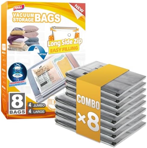 TAILI 8 Pack Vacuum Storage Bags, 2 Size Combo(4 Large+4 Jumbo), Clear by TAILI