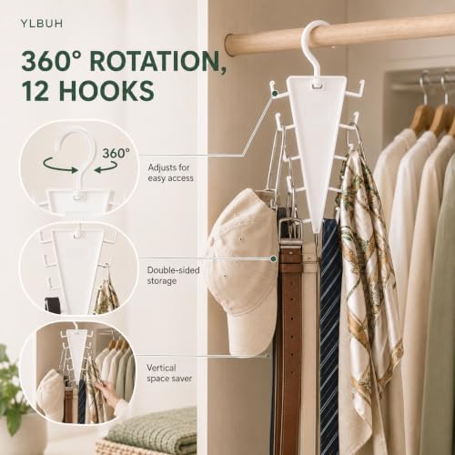 V Shaped Double-Sided Closet Organizer Hanger, 360° Rotating Multi-Layer Vertical Clothes Storage Rack with 12 Hooks, Space Saving Organizer for Hats, Scarves, Belts, Bags and Ties (6PC) - Image 5