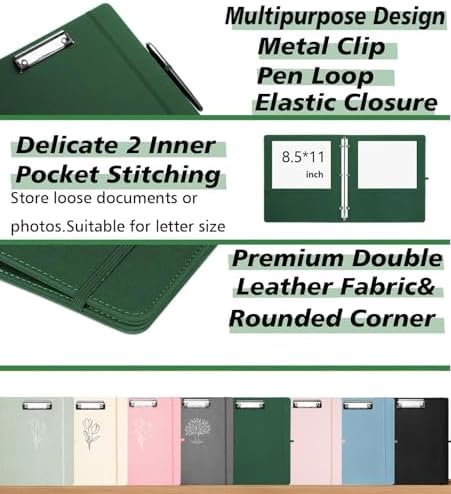 1 Inch 3 Ring Linen Binder Organizer, BVSSX Three Ring Binders with Clipboard, Plastic Folder, 5-Tabs Pocket Dividers with Sticker Labels, Pen Loop, Elastic Strap (Green,Letter Size) - Image 4
