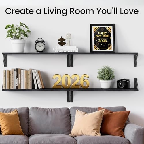 BAYKA Wall Mounted Floating Shelves, Wood Floating Wall Shelf for Books & Decor, Small Space-Saving Display & Organizer（Black，23in，Set of 4） - Image 3