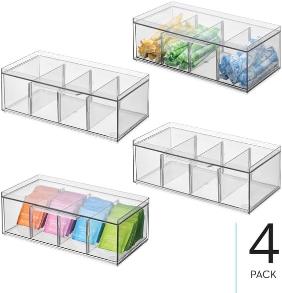 iDesign XL Tea Bag Organizer, 4-Section Clear Stackable, 4-Pack - Image 2