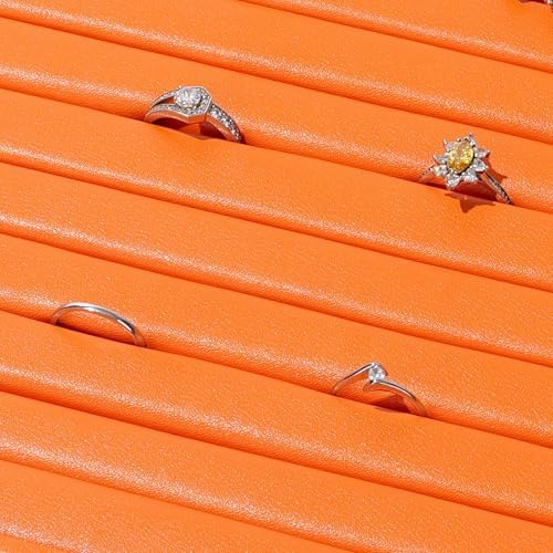 PU Leather Ring Earring Display Tray with Elastic Bar Design Orange - Image 3