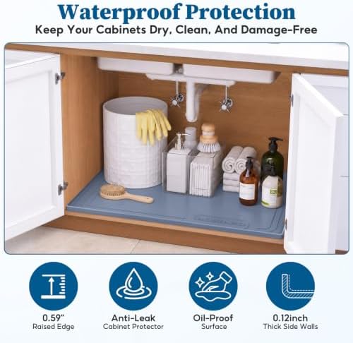 Aisslro Waterproof Under Sink Mat 25"x19", Silicone Mat, Dark Blue - Image 3