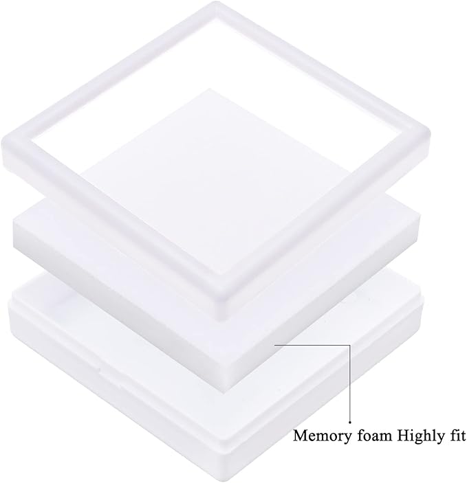 BENECREAT 6Pcs White Plastic Boxes with Sponge Inside Gift Boxes Clear Window Presentation 3.5"x3.5"x1" for Jewelry Birthday, Mother's Day Festival Gift Packing