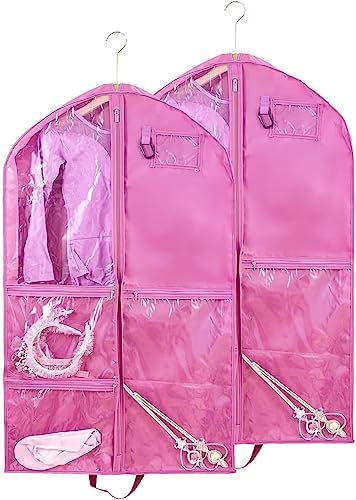 2 Pack Garment Bags for Travel Storage,Dance Costumes Bag,Garment Bag for Dancers,Kids Girls Garment Bags for Hanging Clothes,40Inch Pink Dance Recital Cheer Uniform Dance Bags by QEES