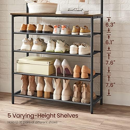 VASAGLE Hall Tree with Shoe Bench, 5-Tier Shoe Rack, 5 Dual Hooks - Image 6