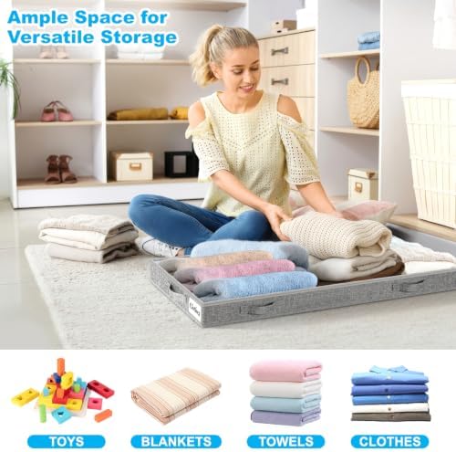 3 Inch Low Profile Under Bed Storage Drawer 4 Pack, Lightweight Underbed Clothes Storage Container Bins With NO STURCTURE, Shallow Storage Bag for Dorm & Home, With Clear Lids & Water-Resistant Fabric - Image 4