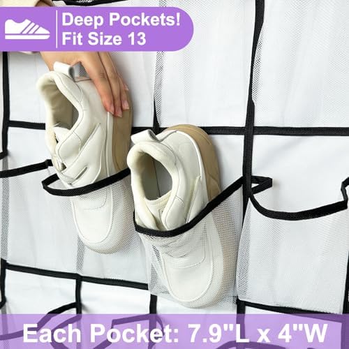 homyfort 35 Large Pocket Over the Door Shoe Organizer, Extra Sturdy Oxford Fabric Hanging Shoe Rack for Door Closet, Wall Mesh Shoe Storage Holder for Mens Women Shoes (White) - Image 6