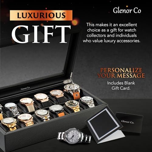 Glenor Co Watch Box for Men - 12 Slot Luxury Carbon Fiber Design Display Case, Large Holder, Metal Buckle - Black - Image 5