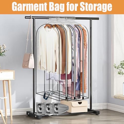 60" All Clear Garment Bags with Zipper for Hanging Clothes, 3Pack 10" Gusseted Plastic Dress Bags for Gowns Long Clothes Storage Cover for Long Dress Fur for Open Closet - Image 6