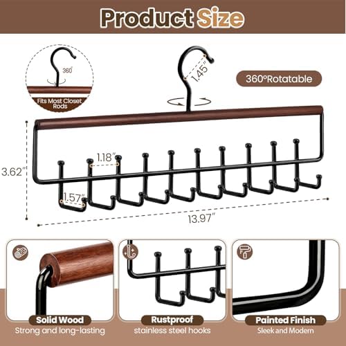 2PC Tie Belt Rack Hanger for Closet, Wood Tie Holder Organizer with 20 Hook - Image 4