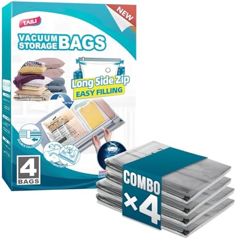 TAILI 4 Pack Vacuum Storage Bags, 2 Size Combo(2 Large+2 Jumbo), Clear by TAILI