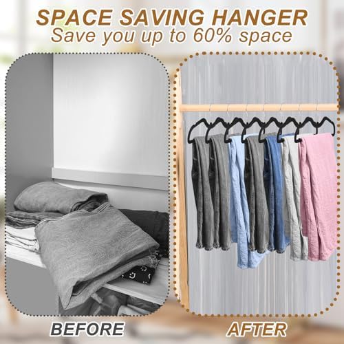 Pants Hangers Non Slip, 30 Pack Velvet Hangers for Closet with 30 Hooks, Strong Durable Slimline Space Saving Pants Hanger, Space Saving Flocked Hangaers for Pants, Shirts, Bra, Shorts (Black-M-shape) - Image 4