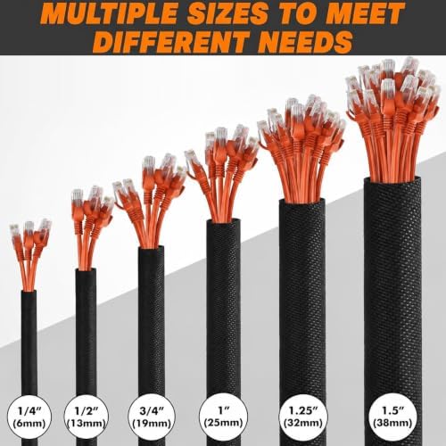 Split Braided Sleeve Cable Management Wire Loom Cord Covers for High-Temperature Automotive Harness and Home Cable Management, 25ft - 5/16 inch Self-Wrapping Tubing Cord Protector - Image 4