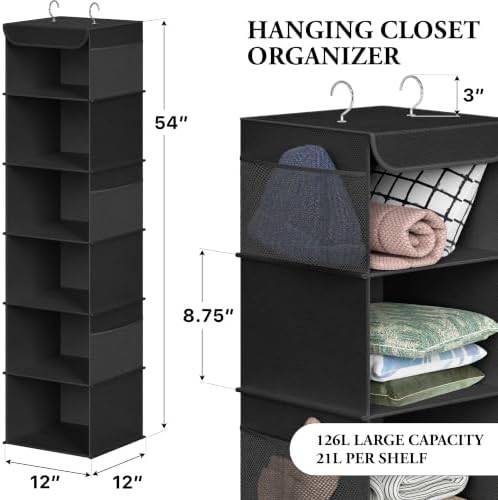 Simple Houseware 6 Shelf Hanging Closet Organizer, Black - Image 2