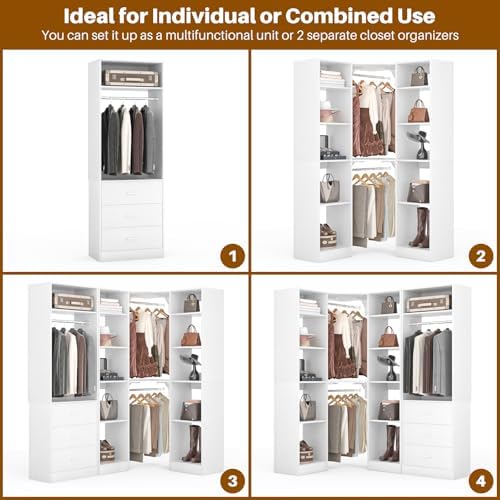 Besiost Corner Closet System with 3 Drawers, Corner Closet Organizer System - Image 6